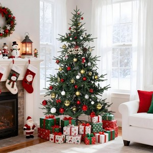 6ft Pre-Lit Aspen Fir Christmas Tree with 300 Lights, 8 Lighting Modes, 678 Tips and Foldable Metal Stand - 1 of 4