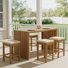 5 Piece Outdoor Bar Set, Patio Acacia Wood Dining Set with Bar Height Table & 4 Stools for Backyard, Poolside, Balcony, Beige - ModernLuxe - 2 of 4