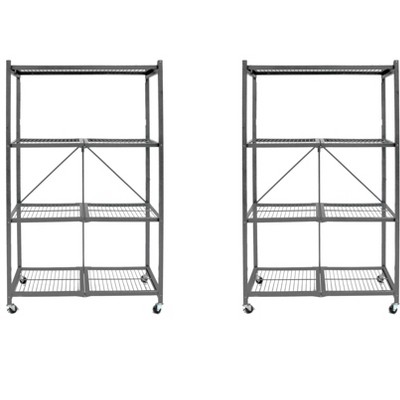 Origami 4-Shelf Foldable Storage Shelves for Garage Kitchen Bakers Closet, Metal Wire, Organizer Rack, Powder-Coated Steel, Pewter (2 Pack)