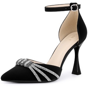 BLISSFUL STEP Women's Pointy Toe Ankle Strap Rhinestone High Heel Pumps - 1 of 3
