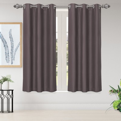 2 Pcs 42 x 63 Inch Solid Blockout Thermal Insulated Grommet Curtain Panels Brown - PiccoCasa