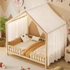 KWPZQEB Canopy Bed for Kids, Montessori Floor Bed Frame with High Guardrails and Roof, Wood Toddler Bed Frame for Girls & Boys - 3 of 4