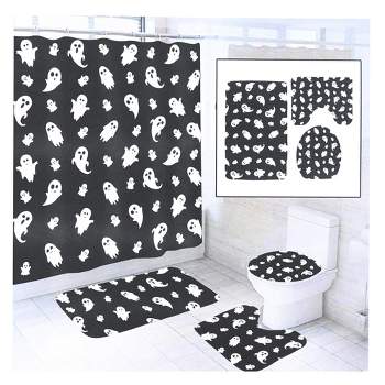 White And Black Halloween Bat Print 3 Piece Bath Mat Set – GearFrost