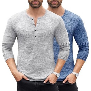 COOFANDY Men's 2Pack Slim Fit Henley Shirts Long Sleeve Lightweight Fashion Casual Cotton Basic T Shirts - 1 of 2