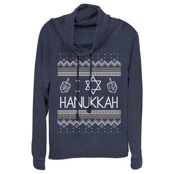 Juniors Womens CHIN UP Hanukkah Ugly Sweater Cowl Neck Sweatshirt