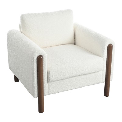 Dexmalle White Upholstered Sofa Chair with Walnut Legs