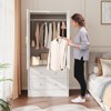 Wardrobe Armoire Closet with 2 Shutter Doors, Wardrobe with Hanging Rods and 2 Drawers, Modern Bedroom Armoire with Gold Handles - 2 of 4