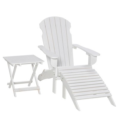 Resenkos 3-Piece Folding Chair With Ottoman And Side Table, Outdoor Wooden Fire Pit Chairs w/ High-back, Wide Armrests, White
