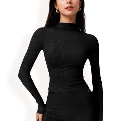 Anna-Kaci Active Women's High Neck Long Sleeve Active Top with Subtle Pattern