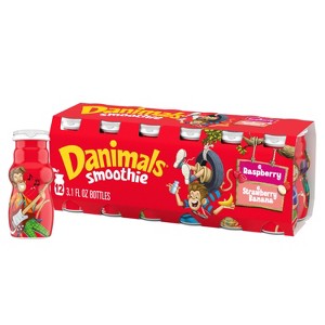 Danimals Strawberry Banana & Raspberry Kids' Smoothies - 12ct/3.1 fl oz Bottles - 1 of 4