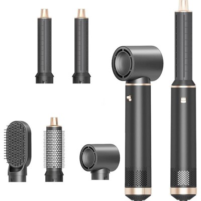 Dryhsip 5-in-1 Hot Air Styler, Curling & Straightening Brush, Negative Ion, 3 Heat Settings, Gray