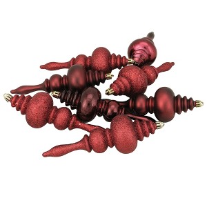 Northlight Shatterproof 4-Finish Finial Christmas Ornaments - 7" - Burgundy Red - 8ct - 1 of 3