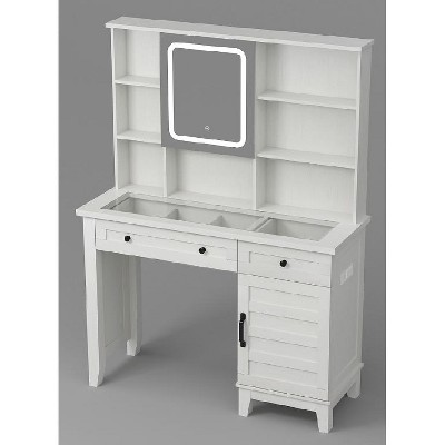 Vanity Desk with Mirror, Power Outlet Makeup Table with 3 Drawers