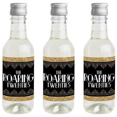Big Dot of Happiness Roaring 20's - Mini Wine and Champagne Bottle Label Stickers - 1920s Art Deco Jazz Party Favor Gift for Women and Men - Set of 16