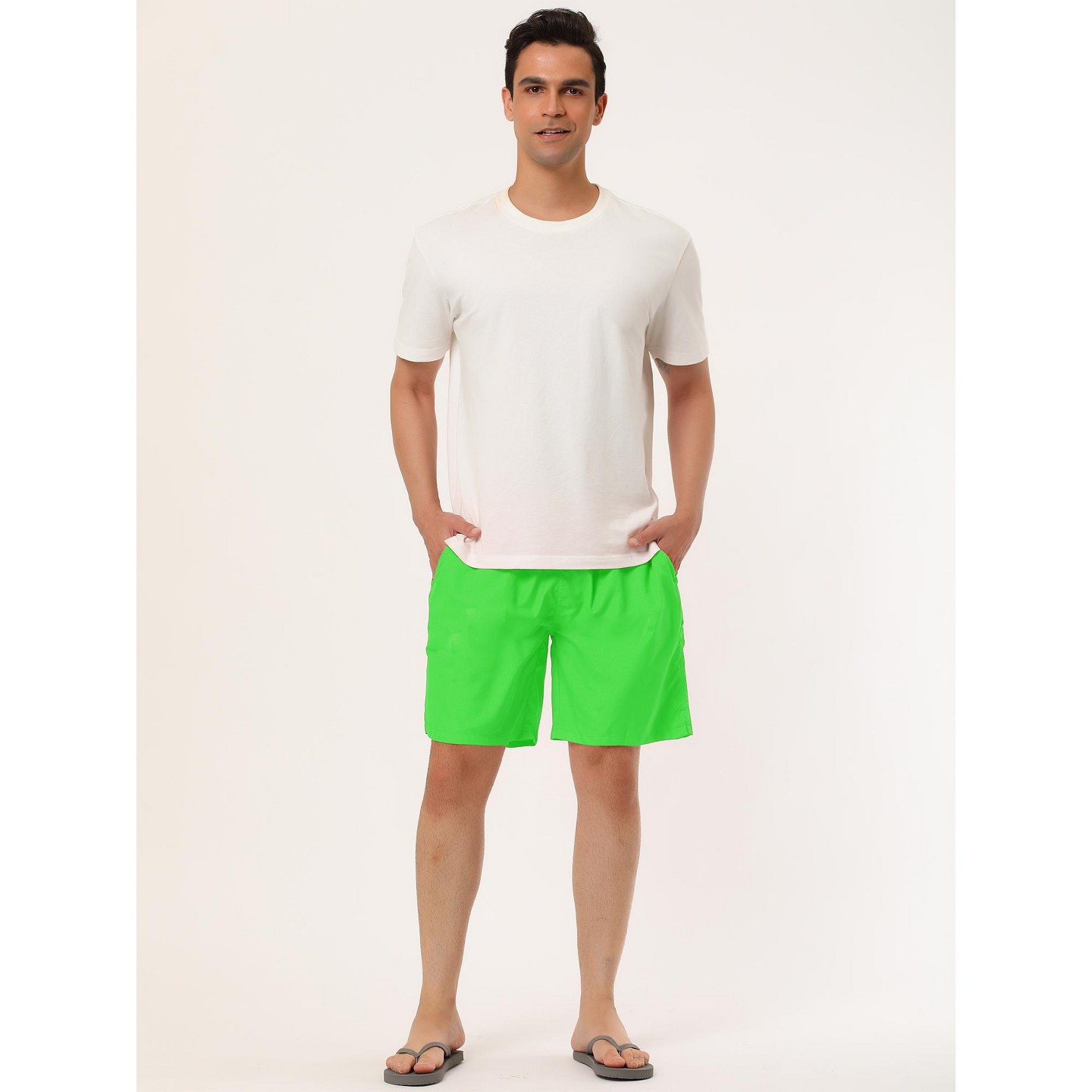 Мужские шорты Lars Amadeus Solid Color Elastic Waist Surfing Beach Board Shorts 2 Packs Green/Pink 36, цвет: Зелёный — фото 3