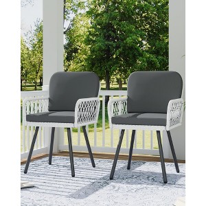 Stackable Patio Chair Sets with Cushions | Sturdy 5mm Rattan & Metal Frame Dining Chairs for Garden and Outdoor - 1 of 4