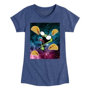Girls' - Invader ZIM - GIR Loves Tacos in Space Fitted Short Sleeve Graphic T-Shirt - 1 of 4