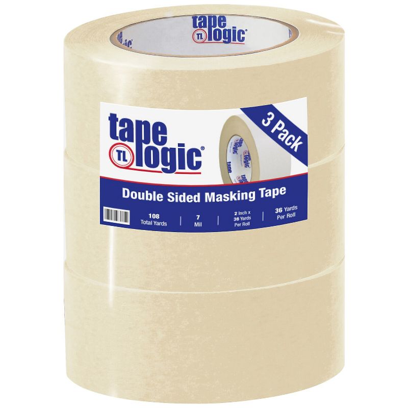 Tape Logic Double Sided Masking Tape 7 Mil 2" x 36 yds. Tan 3/Case T9571003PK, 1 of 7