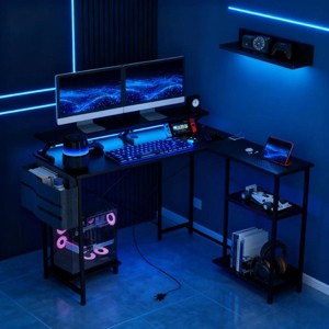 57.9" L-Shaped Computer Desk with RGB Lights, Charging Station and Monitor Stand, Reversible Gaming Workstation for Home Office -3irtyhousy - 1 of 4