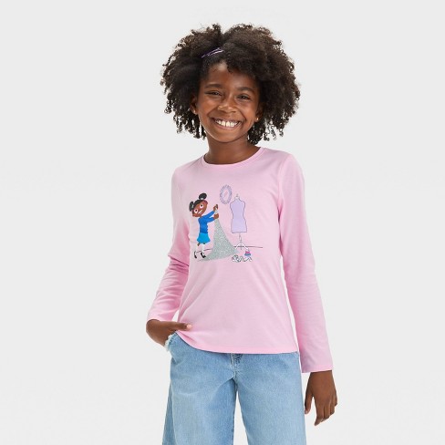 Girls' Long Sleeve 'Fashion Girl' Graphic T-Shirt - Cat & Jack™ Pink - image 1 of 4