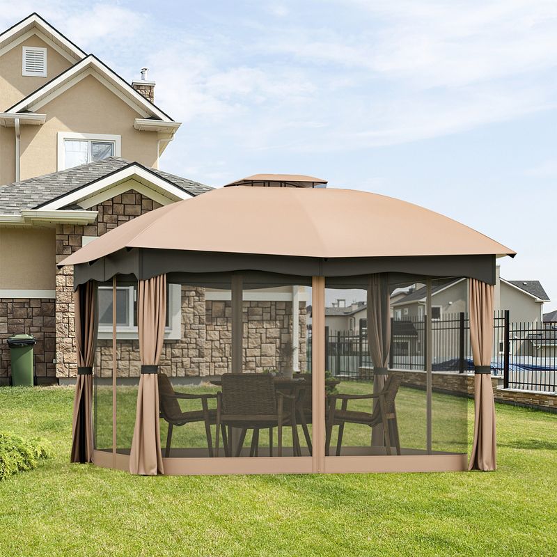 Tangkula Patio 12'x 10'Canopy Heavy Duty Steel Gazebo Double Vented Outdoor Brown, 2 of 9