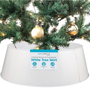 BIRDROCK HOME 4-Panel Christmas Tree Collar - White - Metal Holiday Skirt Decor - Water Base Protection from Pets (White) - 1 of 4