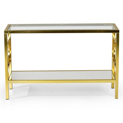 Aurelia Gold Chrome & Glass Sofa Table with Mirrored Shelf