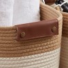 Ornavo Home 3 Pack Cotton Rope Shelf Storage Basket with Faux Leather Handles - 4 of 4