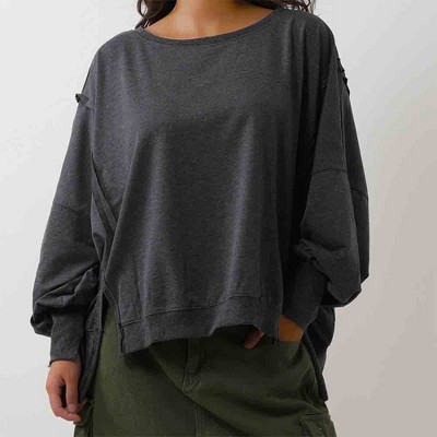 Women's Slouchy Crewneck Sweatshirt - Stretch Polyester Blend with Side Slit Details Cherie Code