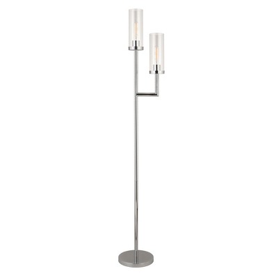 Hudson and Canal 2-Light Torchiere Floor Lamp with Glass Shade