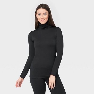 Warm Essentials by Cuddl Duds Women's Textured Fleece Thermal V-Neck Top -  Black S