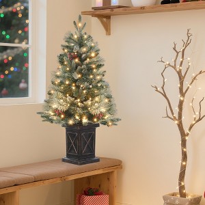 COZONY 3ft Pre-Lit Flocked Tabletop Christmas Tree with 78 Warm White LEDs, Burlap Base, Mini Artificial Holiday Decor - 1 of 4