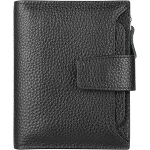 Wikineon Small Women Wallet Genuine Leather RFID Blocking Bifold Zipper Pocket Card Holder with ID Window - 1 of 4