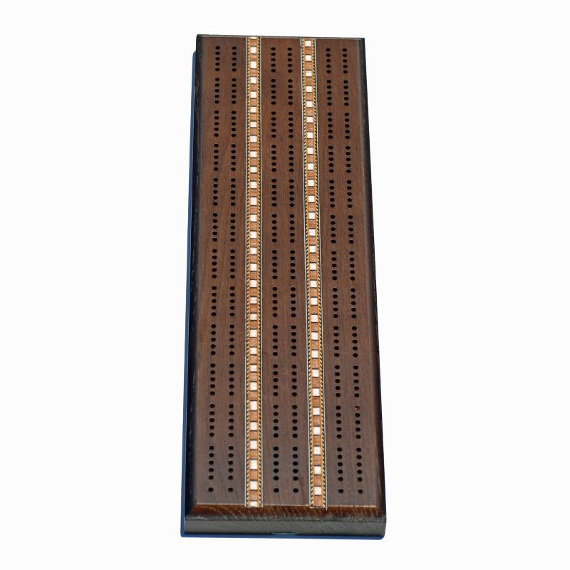 WE Games Classic Cribbage Set - Solid Wood with Inlay Sprint 3 Track Board with Metal Pegs, 1 of 6