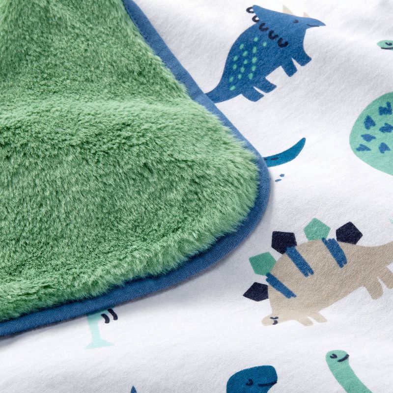 Jersey Knit Reversible Faux Fur Blanket Dinos - Cloud Island&#8482; Blue/Green, 4 of 6