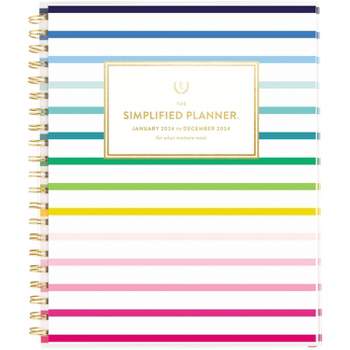 Day Designer 2024 Planner 8.5x11 Weekly/Monthly Frosted Cover Ticking  Stripe Blue