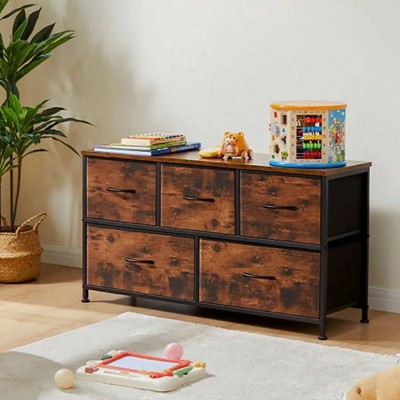SKRAN Dresser For Bedroom,5 Storage Drawers,Fabric Closet Chests Organizer Tower Furniture With Wooden Metal Frame For Clothes, Guest Room