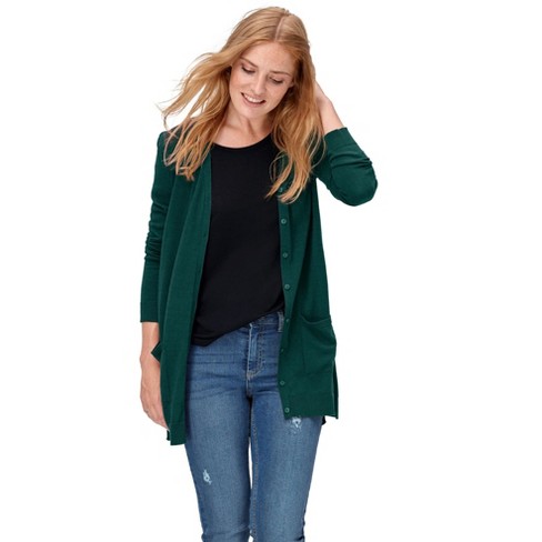 ellos Women's Plus Size Boyfriend Cardigan, 6X - Emerald Green