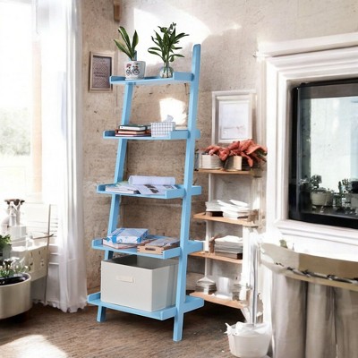 Alilang 26.75 Inch Ladder Bookshelf with 5-Tier Wooden Shelves in Modern Design - Blue