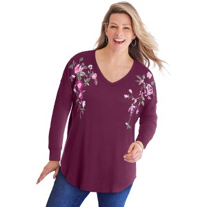 Woman Within Waffle Thermal V-Neck Tee - 1 of 4
