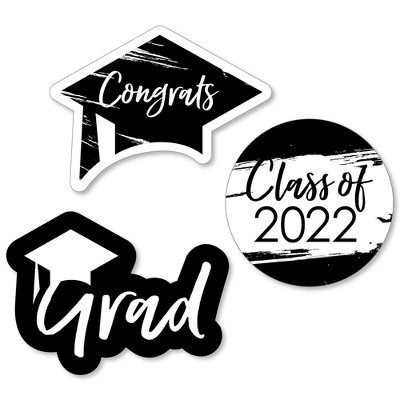 Big Dot of Happiness Black and White Grad - Best is Yet to Come - DIY Shaped Black and White 2022 Graduation Party Cut-Outs - 24 Count