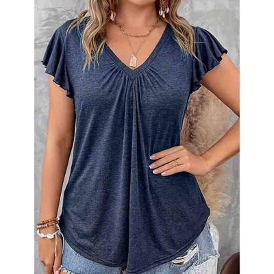 Women's V Neck Ruffle Sleeve Top - Plus - Supreme Fashion