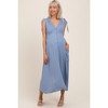 PinkBlush Blue Button-Down Polka Dot Shirred Bow Maternity Midi Dress - 2 of 4