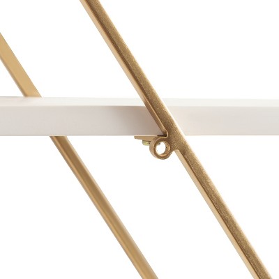White and Gold Diamond Floating Wall Shelf with Wooden Accents
