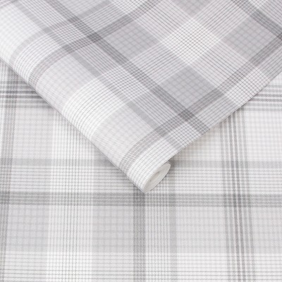 Heritage Plaid Grey and White Matte Finish Wallpaper