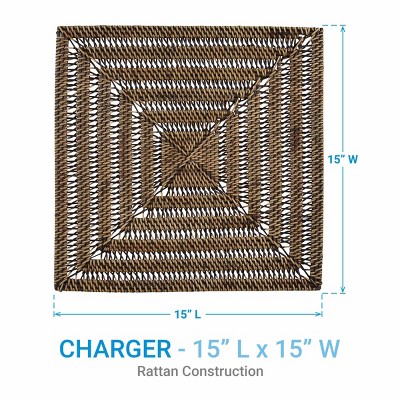 Set of 4 Brown Woven Rattan Square Rustic Chargers