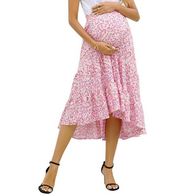 Garvee Maternity Dress Women's High Waist Floral Print Pleated Maxi Skirt Casual Flowy Swing A Line Long Skirts