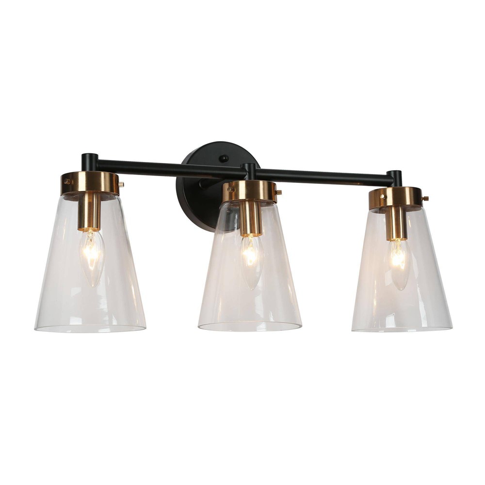 Photos - Chandelier / Lamp LNC Deferoiry 21.7" 3-Light Modern Black and Gold Vanity Light LED Vanity Light Bar: ETL Listed, Glass Shades, Dimmable