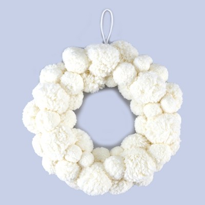 Lakeside Cotton Snowball Wreath with String for Hanging - Winter Home Accent