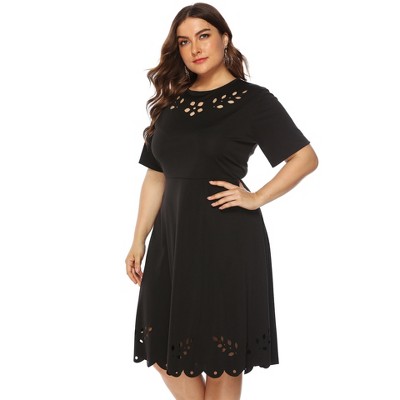 Women's Plus Size Summer Dress Short Sleeve Casual Empire Waist Hollow Neck Design